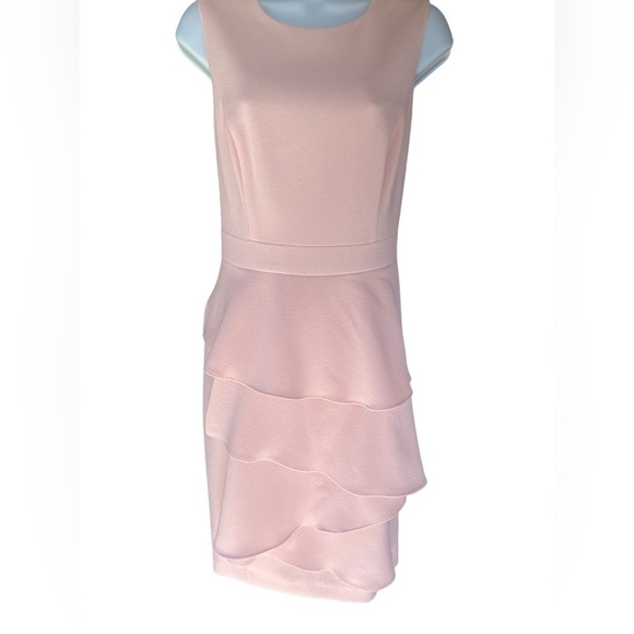 Eliza J Ella Ruffle Cascade Crepe Sheath Short Dress in Blush Pink Size 10 - Picture 2 of 8